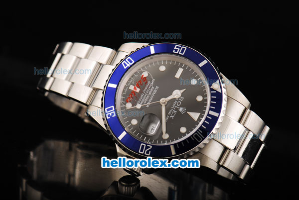 Rolex Submariner Automatic Movement Silver Case with Blue Bezel and Black Dial-White Marker - Click Image to Close